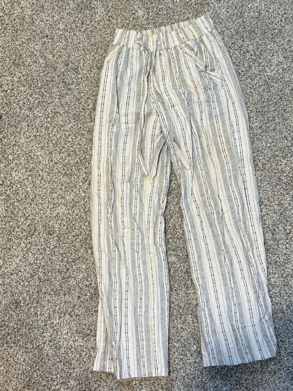 Sienna Sky Cream and Gray Striped Straight Leg Pants